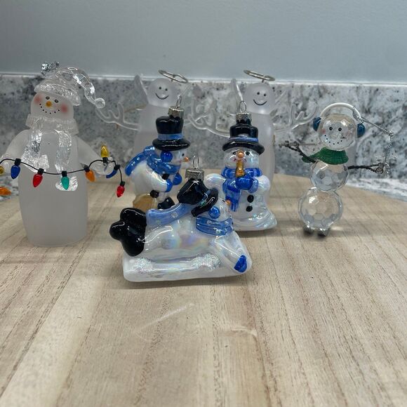 Lot of Assorted Snowman Themed Christmas Tree Ornaments Glass & Acrylic - Picture 1 of 8
